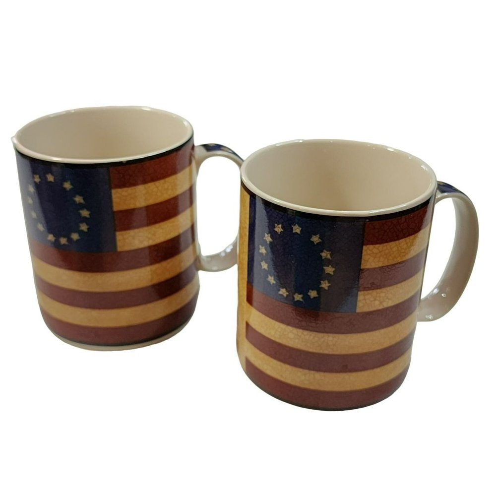 Coventry Liberty Stoneware Set of 2 Americana Patriotic Ceramic Coffee Mug 14oz - Picture 5 of 9